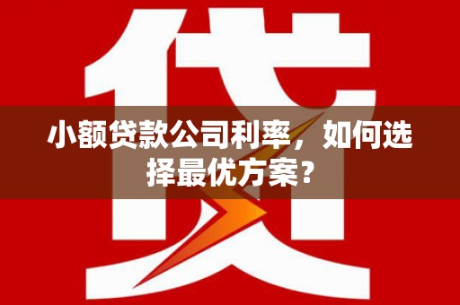 汇川小额贷款公司利率，如何选择最优方案？